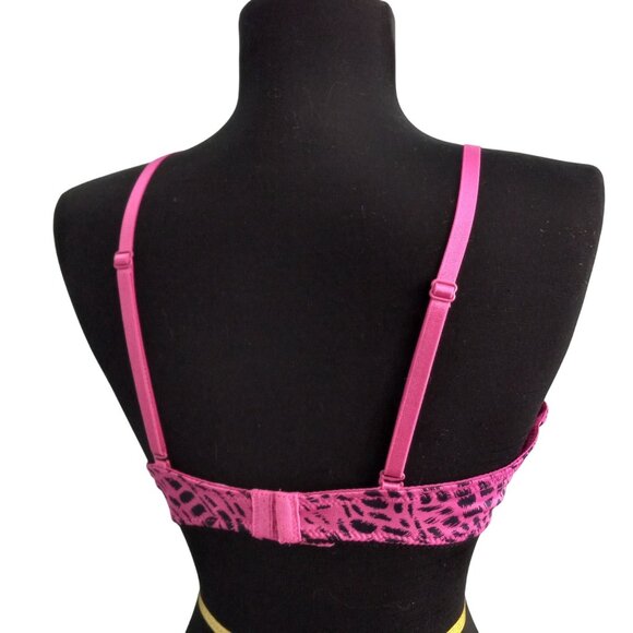 Miss BHavin 36C Bra Sweetheart Plunge Push-Up Pink Black Leopard Adjustable NEW - Picture 3 of 7